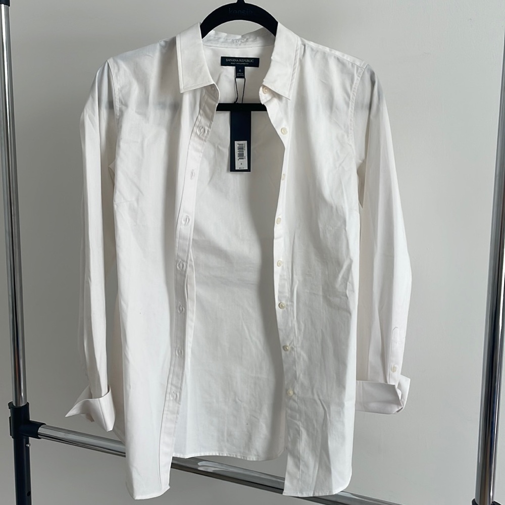 Banana Republic White Long Sleeve Shirt Riley Tailored Fit Women’s Size 6 NWT